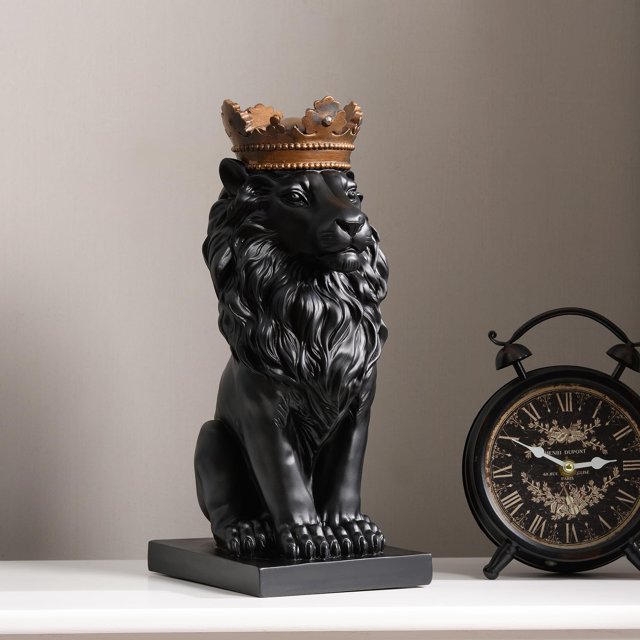 Sculpture Hi-Line Gift Ltd., 37 cm, león sentado negro, resina