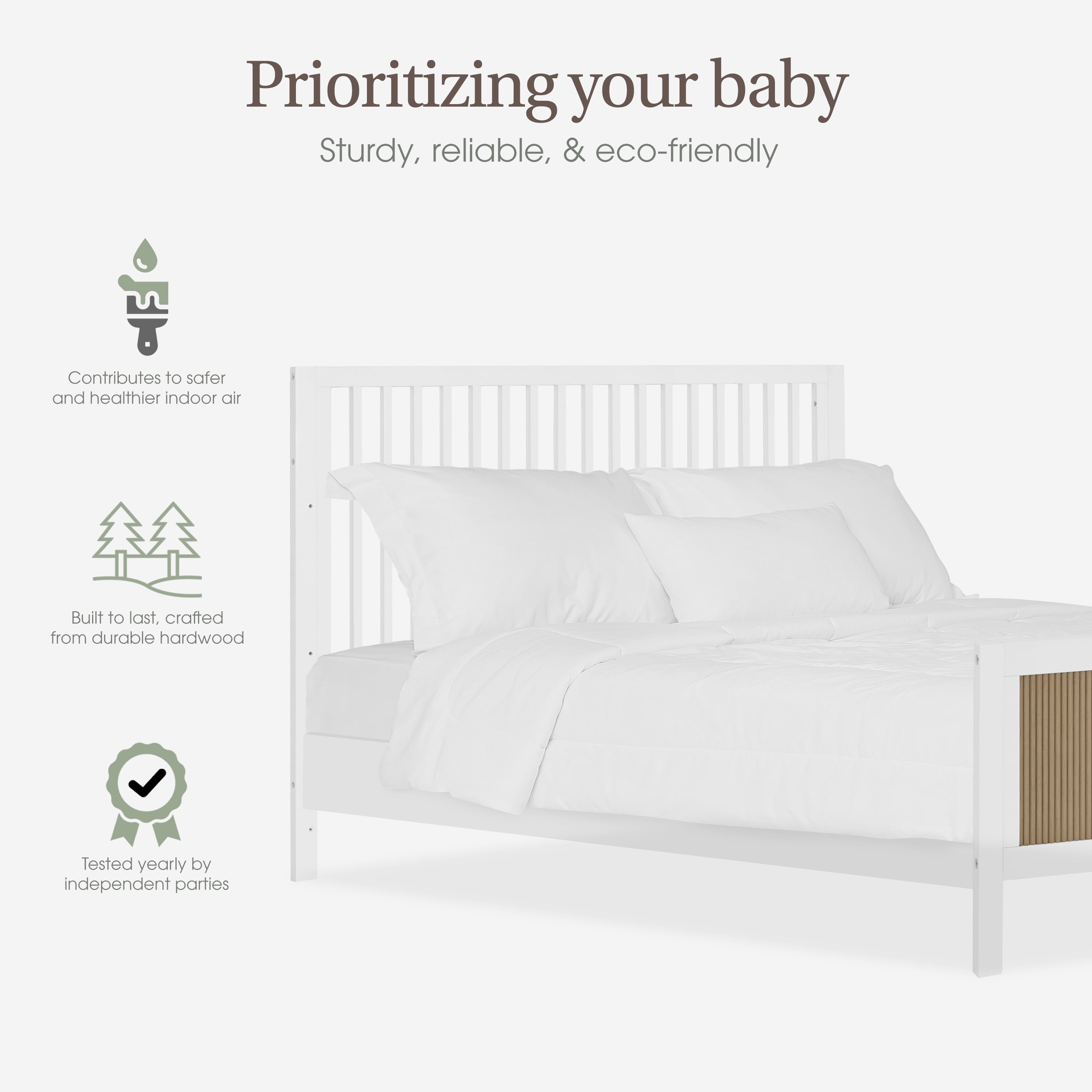 Evolur KD Convertible Crib Wooden Full Size Bed Rail, White