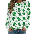 thumbnail image 4 of Xuyuer St. Patrick's Day Round Neck Sweatshirt for Women Lucky Shamrock Long Sleeve Shirt Ireland Gift Clover Print Fit Casual Pullover Fashion Loose Tops, 4 of 5