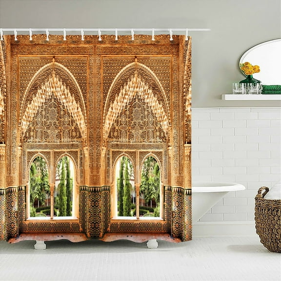 Bathroom Waterproof Shower Curtain Polyester 3D Nordic Moroccan style Arch Landscape Printing Home Decoration Curtain with Hook
