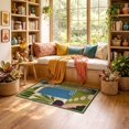 thumbnail image 2 of ODIKA 3'x5' Ultra-Soft Throw Mat, Green Blue Geometric and Botanical Abstract Art Design with Plant Motifs Washable, Bare feet friendly, Easy Care Indoor rug for Bedside, Vanity, 2 of 7