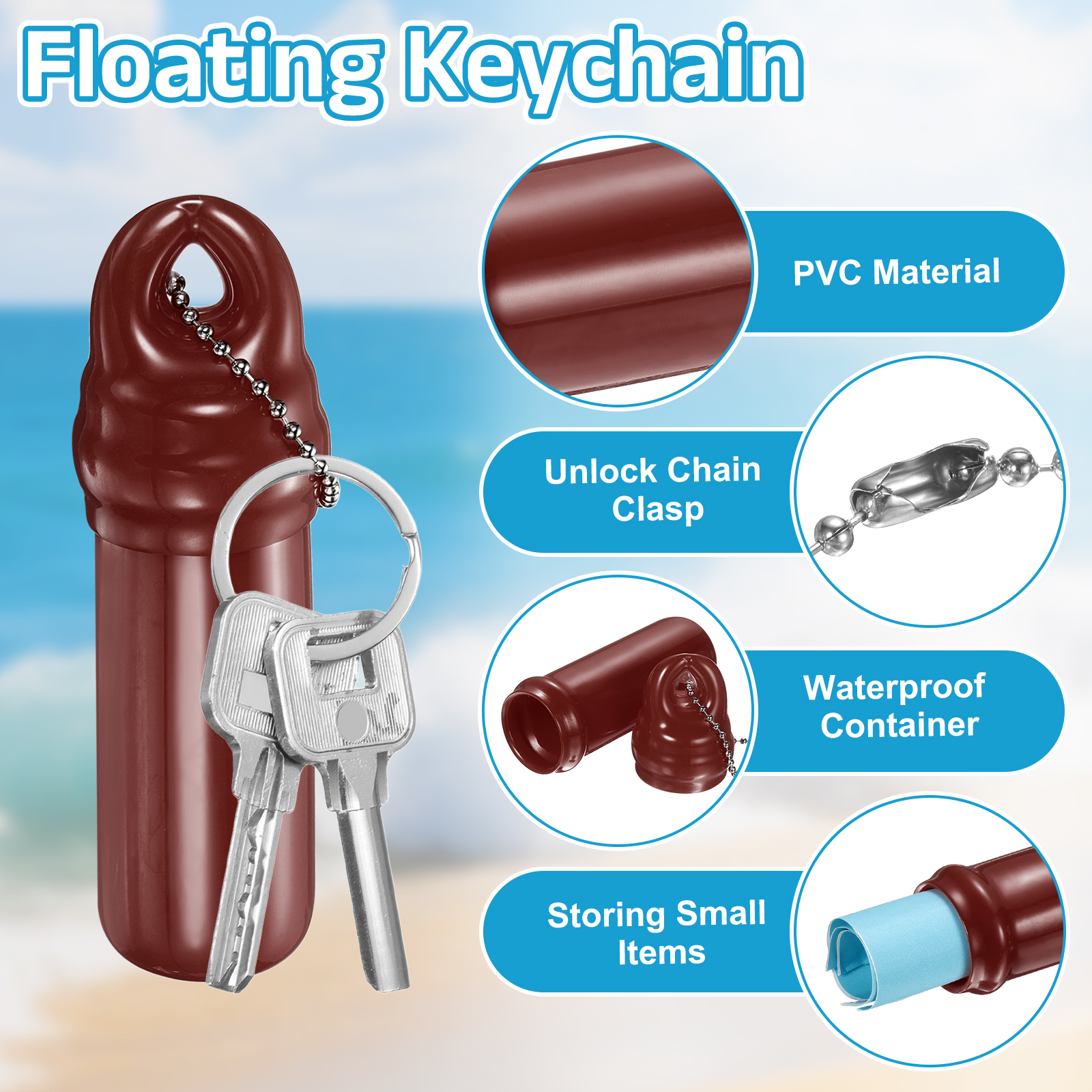 10 Pack Floating Keychain, Float Key Ring Holder with Waterproof Container, Float Key Pendant for Boating, Fishing, Water Sports, Coffee