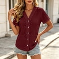 thumbnail image 2 of cfhntfmh Summer Tops for Women Casual Short Sleeve Shirts Business Work Blouse V Neck Button down Tops with Pockets, 2 of 7