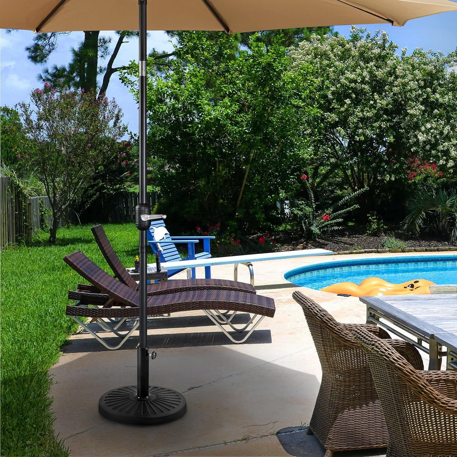 Neatifyes Round Umbrella Base 18'' Heavy Duty Outdoor Resin Umbrella Stand for Patio, Outdoor, Garden, Lawn - Black