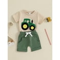thumbnail image 5 of Toddler Baby Boys Summer Outfits Sets 3 6 12 18 24 Months 2T 3T Truck Embroidered Round Neck Short Sleeve T-Shirts Elastic Waist Shorts 2Pcs Clothes Set, 5 of 9