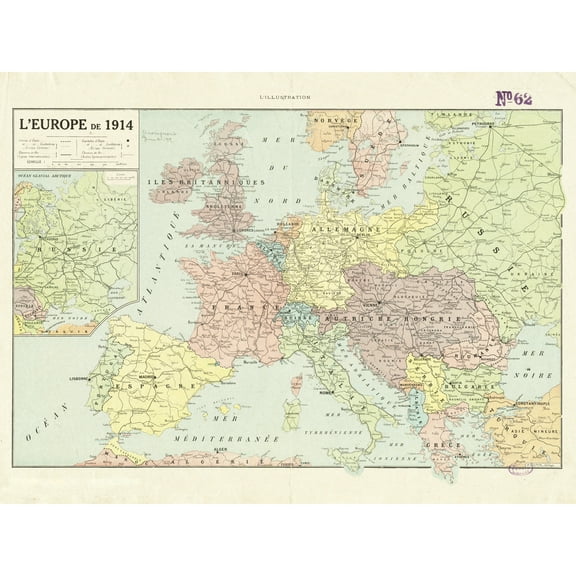 Peltier 1914 Political Map Europe French Language Extra Large XL Wall Art Poster Print