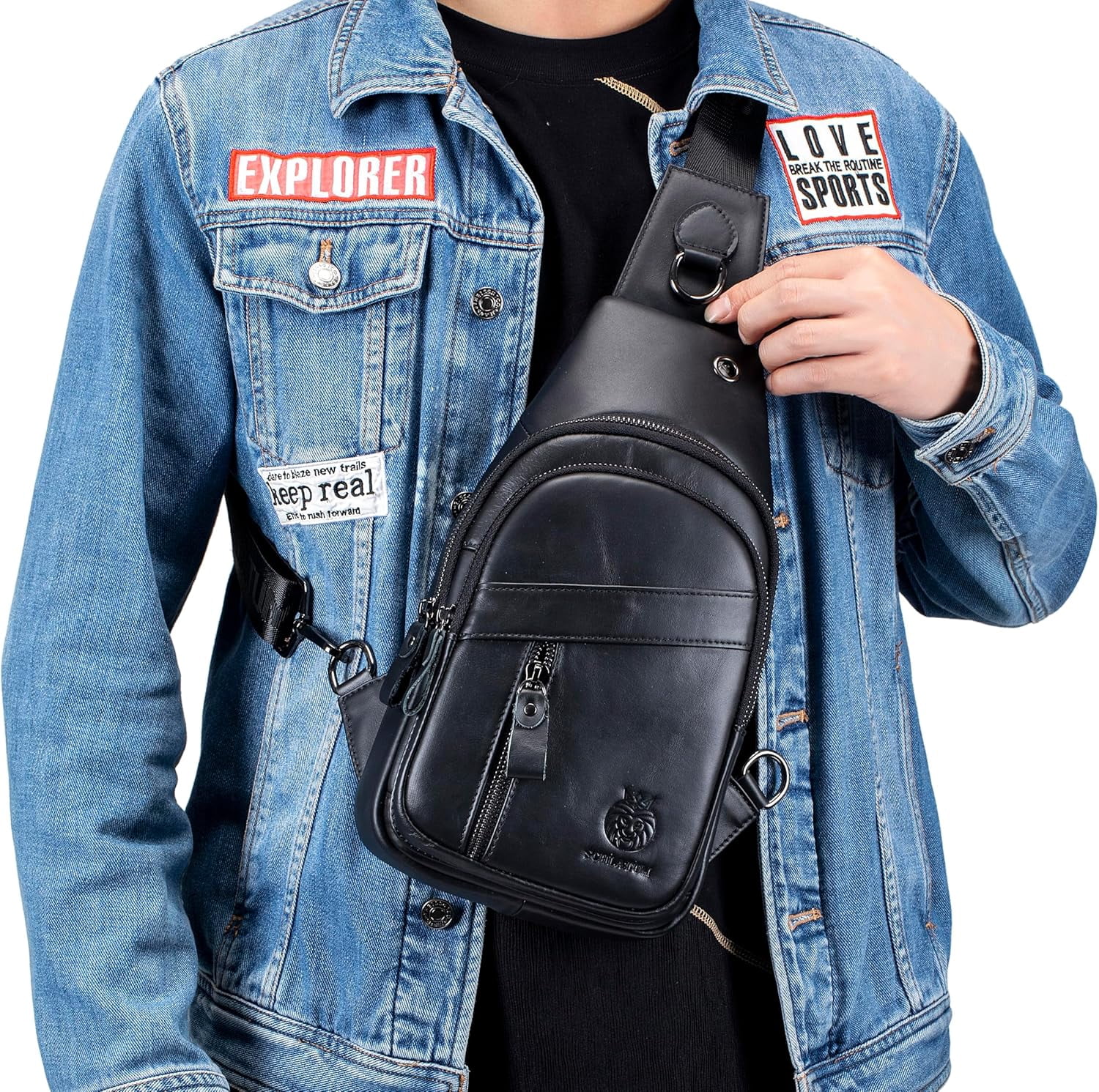SCHLATUM Genuine Leather Crossbody Sling Bag for Men, Black