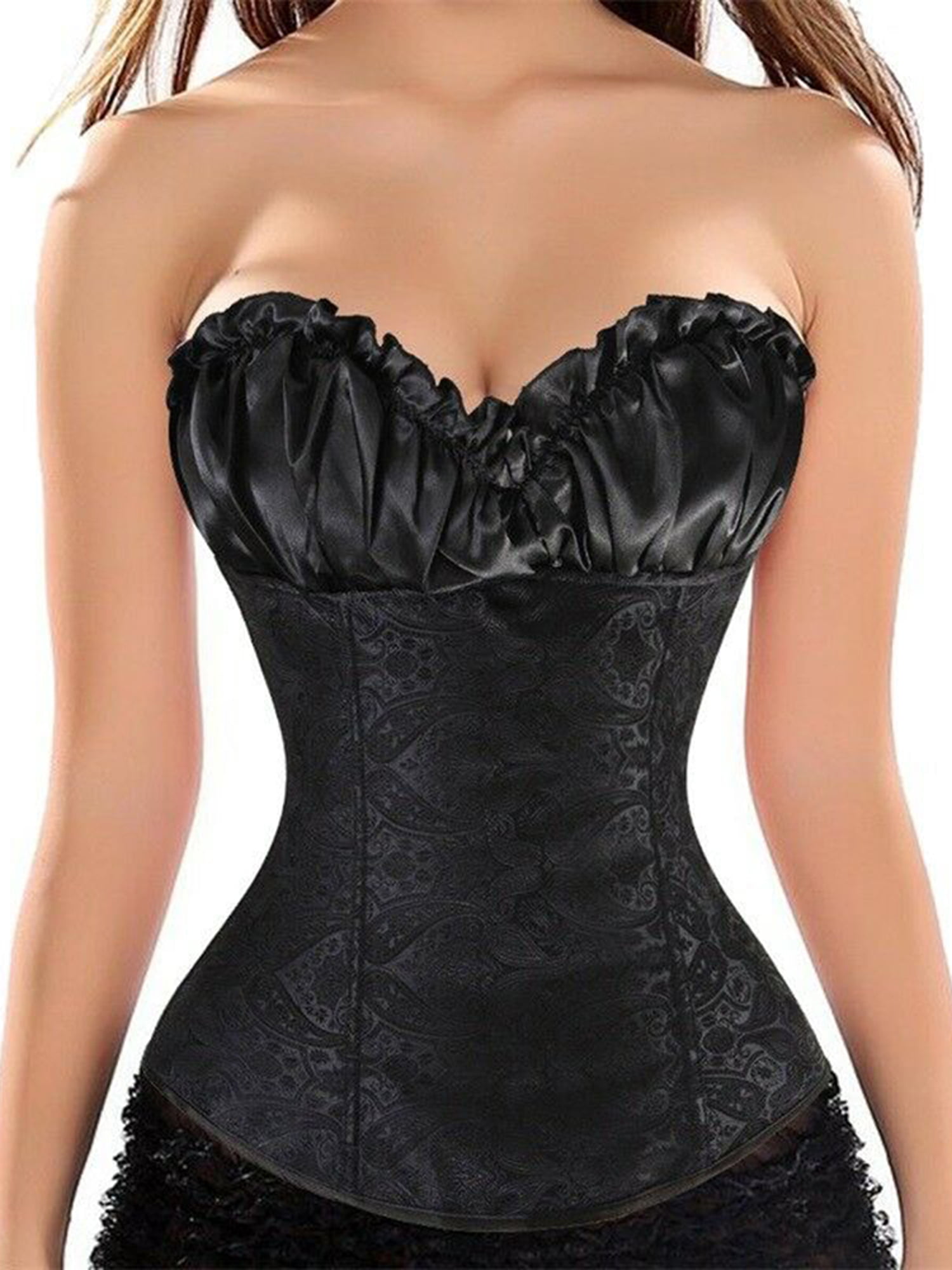Women's Lace Up Boned Jacquard Brocade Waist Training Underbust Corset colour Red and  Black