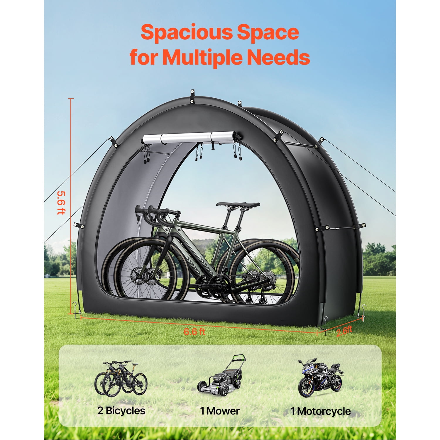 KFFKFF Outdoor Bicycle Shelter, Accommodates 1-2 Bikes, Spacious Bikes Tent with Ventilation Window, Water-Resistant Design Featuring Durable Fiberglass and Double Zippers