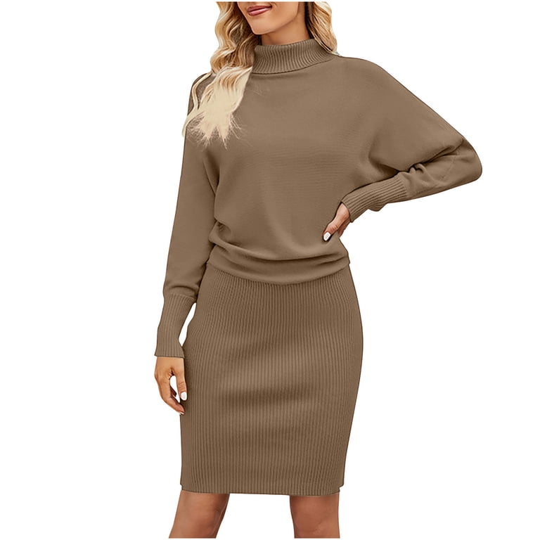 winter bodycon dress outfits Umfun Women's Ribbed Turtleneck Long Sleeve Knit with Relaxed Overlay Top ClothingBackStyle: racerback Autumn Knit Sweater Dress Size (INDIA/UK):12