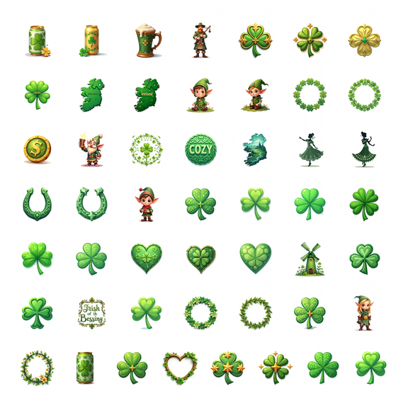 LUUFILx 50pcs Lucky Clover St. Patricks Day Green Plant Stationery Stickers Water Bottle Laptop Phone Toy Guitar Bicycle Luggage Car Stickers Set