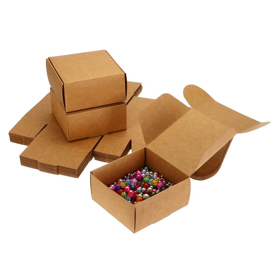 3.9x3.9x2" Small Gift Boxes Bulk with Lid, 50 Pack Mini Square Cardboard Paper Present Box for Jewelry, Candy, Kraft