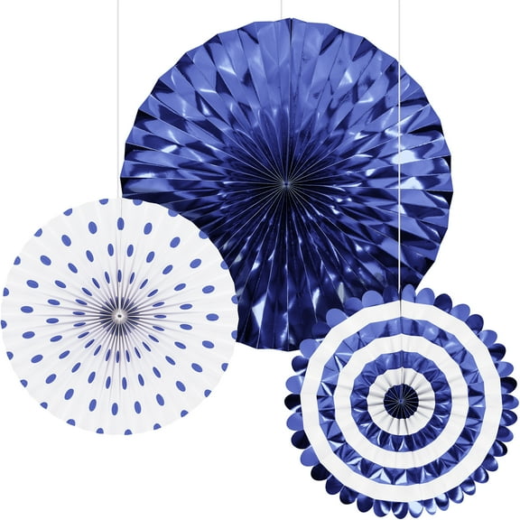 Cobalt Blue Paper Fan Decoration Set 3 Count by Way to Celebrate