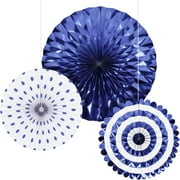 Cobalt Blue Paper Fan Decoration Set 3 Count by Way to Celebrate