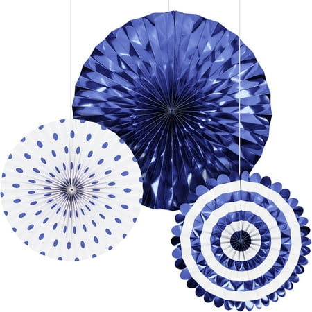 Cobalt Blue Paper Fan Decoration Set 3 Count by Way to Celebrate