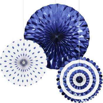 Way to Celebrate! Cobalt Blue Paper Fan Set for Party, 3 Ct., Blue, Paper