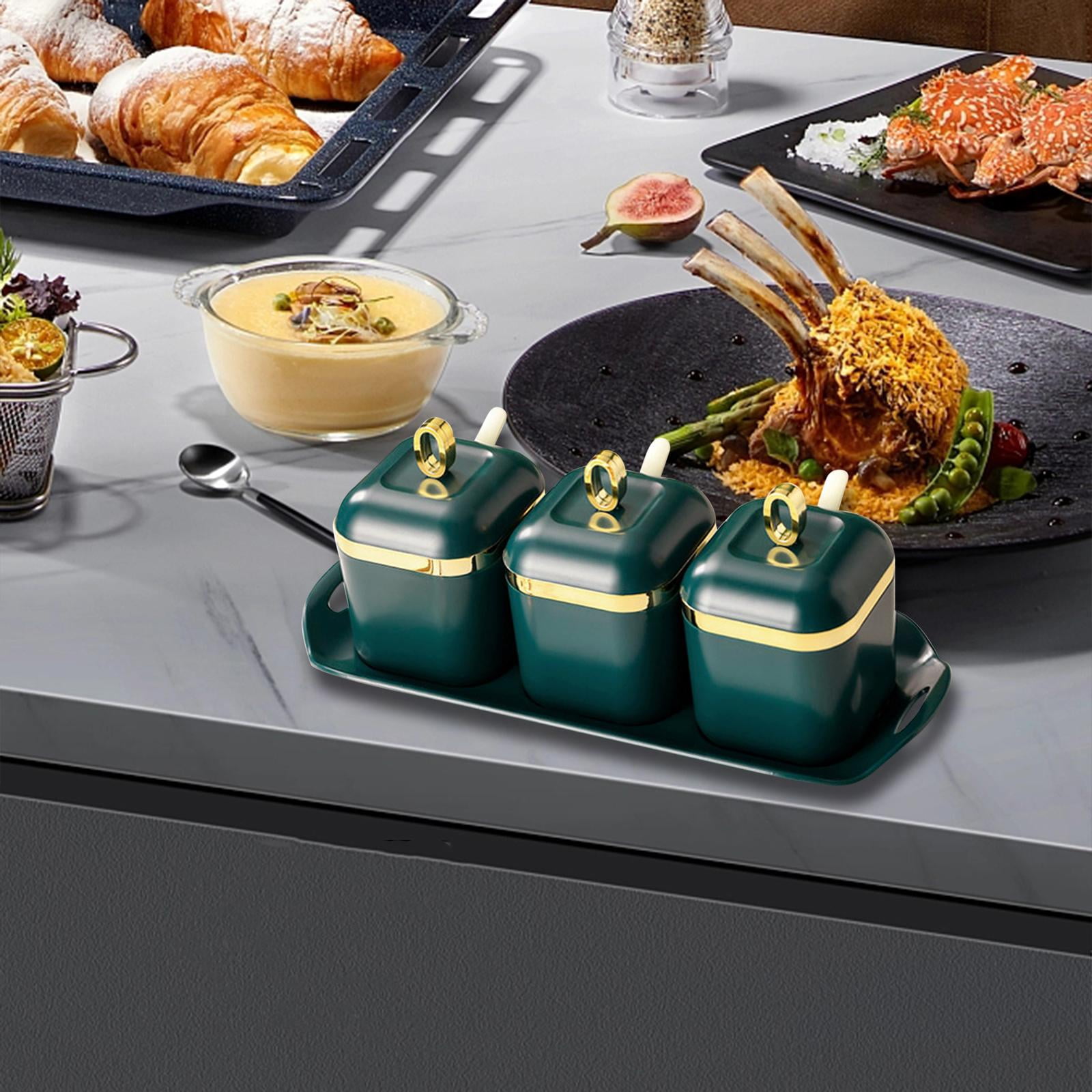 Seasoning Box Set, Seasoning Box, and Spoon Tray Porcelain Sugar Bowl