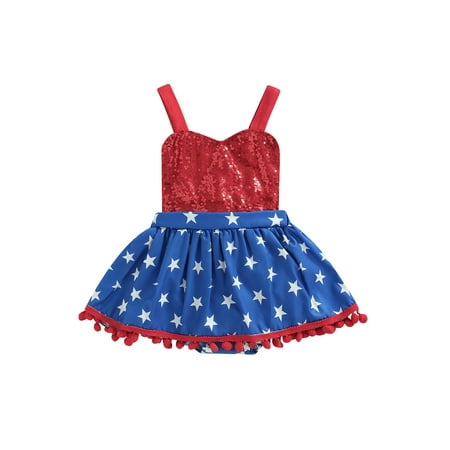 

Binpure Infant Girls Romper Star Printed Sleeveless Backless Sequin Dress-Like Bodysuit