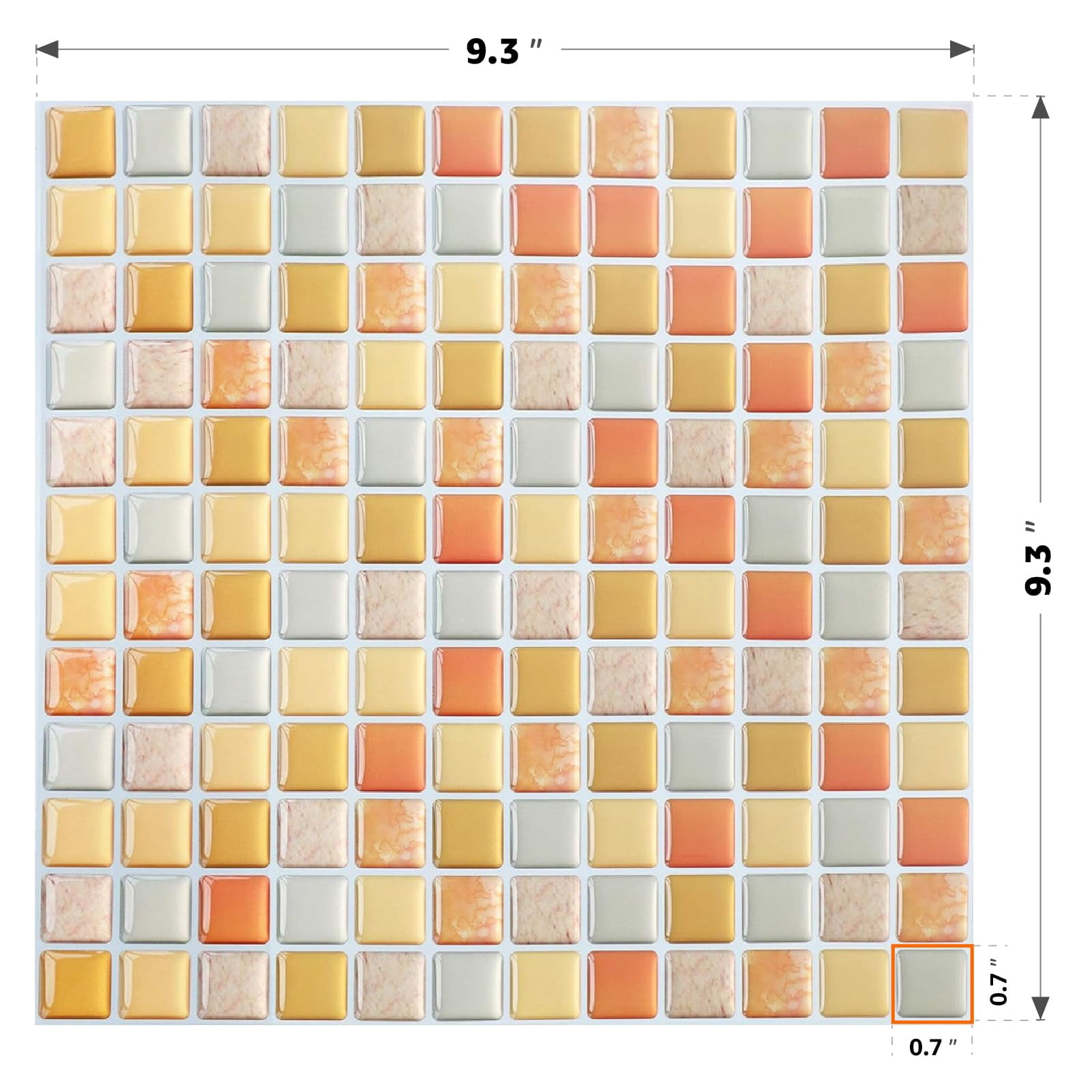 3d Mosaic Tile Sticker Removable Wallpaper Yellow  Self Adhesive Wall Tiles Bathroom For Kitchen Backsplash Pvc Square Decorative Vinyl Decals 4 Sheets