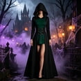 thumbnail image 2 of 2026 Women Renaissance Hooded Maxi Dress, Steam Punk Lace Up Front Long Dress, Vintage Gothic Holiday Party Gown, 2 of 4