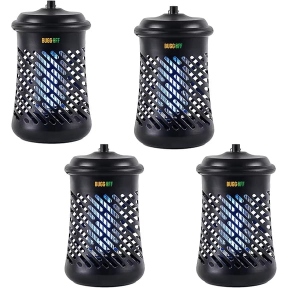 BUGGOFF Outdoor & Indoor Electric Bug Zapper, 800 SQFT Coverage, 3500 Volts of Power, 20 Watts, Kills Mosquitos Gnats, Flys & More. Damp Rated, Unique 360 Degree Design, 5 Year Warranty, 4 Pack