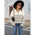 thumbnail image 4 of Women Striped Sweater V Neck Long Sleeve Loose Sweater Knit Pullover Jumper Tops White S, 4 of 9