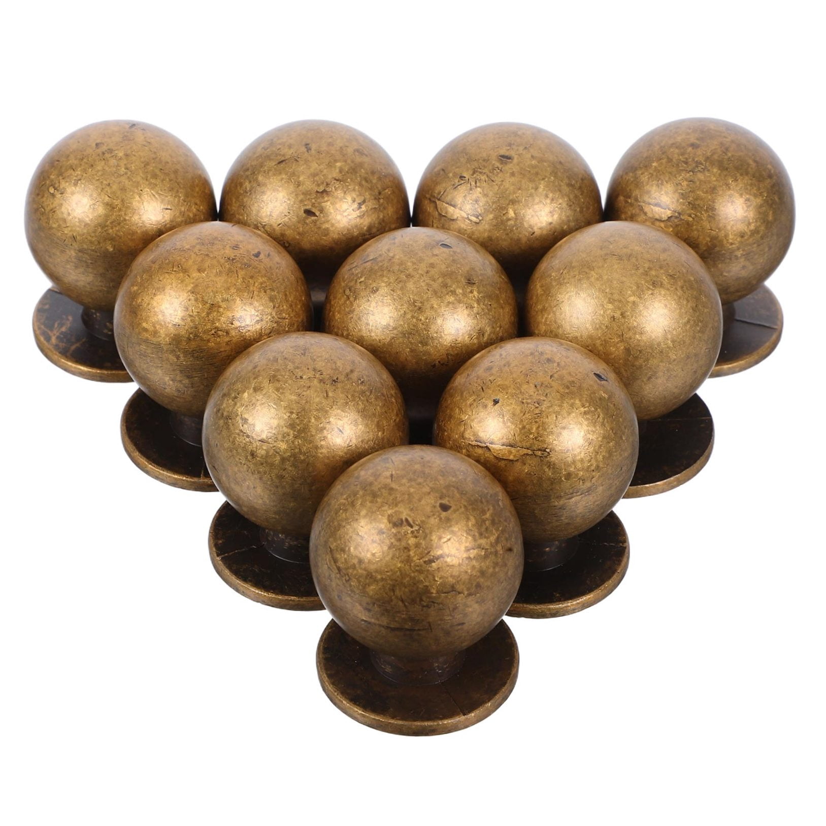 BEADCEST 10Pcs Brass Finish Vintage Kitchen Cabinet Knobs Solid Metal Round Drawer Pulls