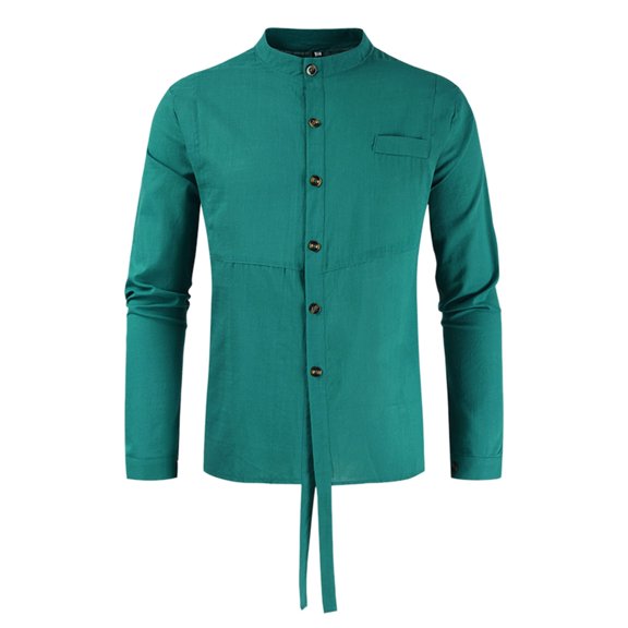 Mens Shirts Regular-Fit Solid Collar Stand-Up Color Long-Sleeved Button Shirt Shirts