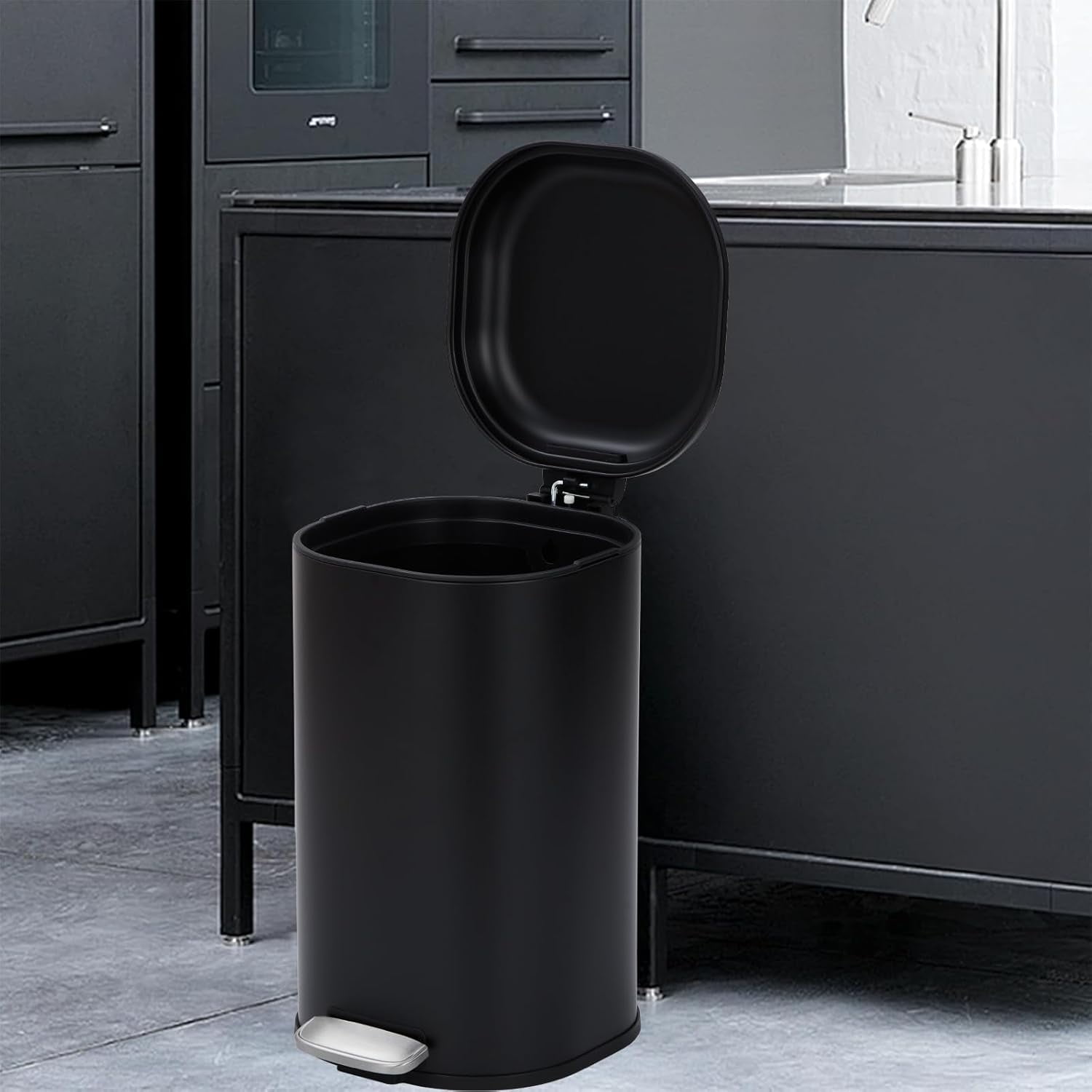 8 Gallon Kitchen Trash Can, 30 Liter Stainless Steel Garbage Bin Without Inner Bucket, Oval Step Recycling Bin with Soft-Close Lid for Dining Room, Bathroom, Home Office