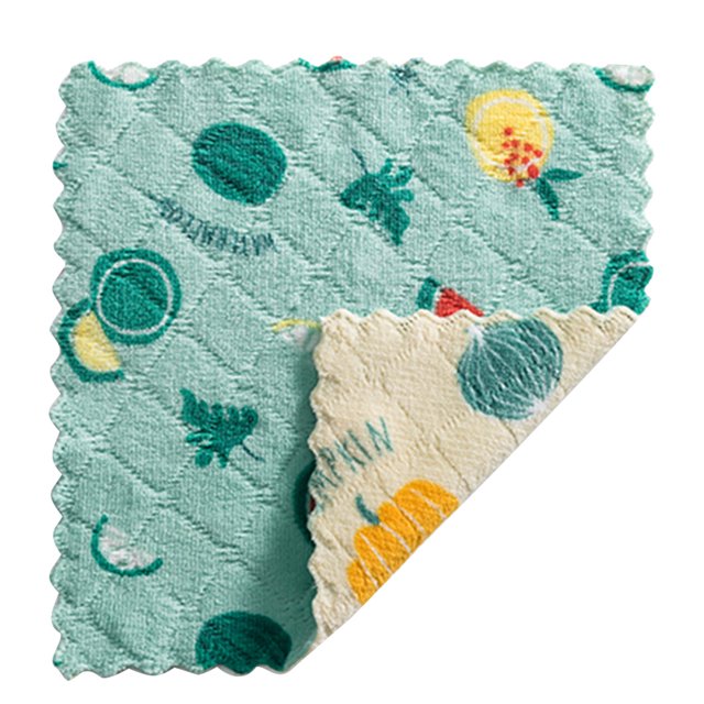 2Pc Double-Sided Printed Rag Two-Color Dish Towel Coral Fleece