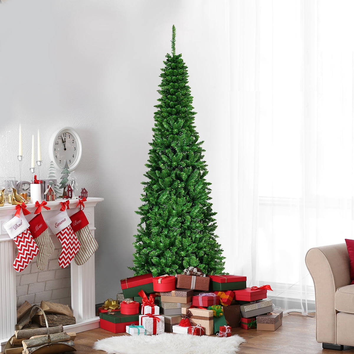 Costway 6.5ft Pre-Lit Hinged Pencil Christmas Tree 250 White Lights