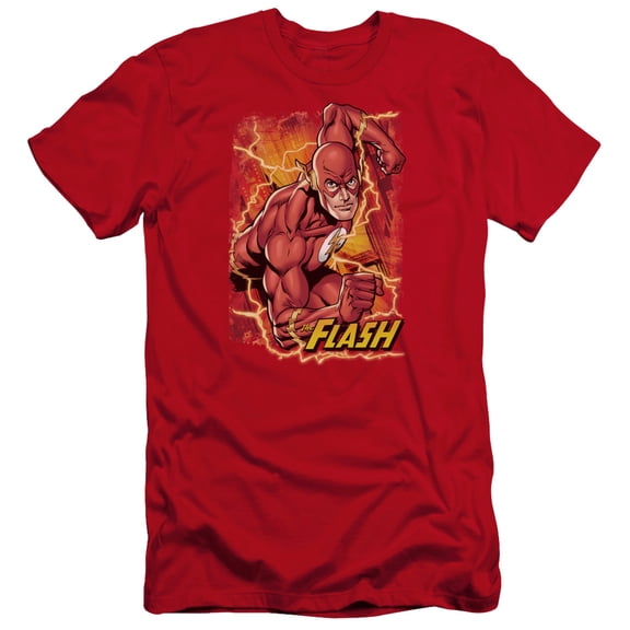 JLA Justice League Flash Lightning Premium Canvas Adult Slim Fit 30/1 T-Shirt Red