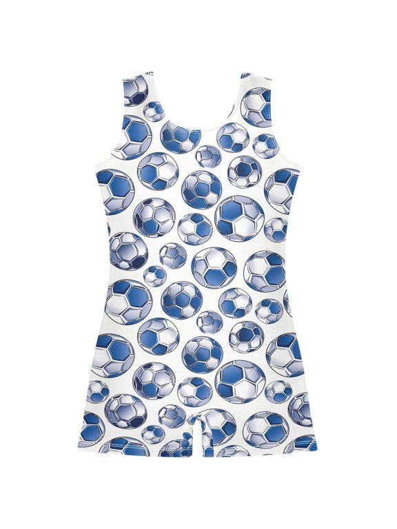 Soccer Balls Pattern Girls Leotards Gymnastics Tumbling Outfit Biketard Unitard 5-6Years