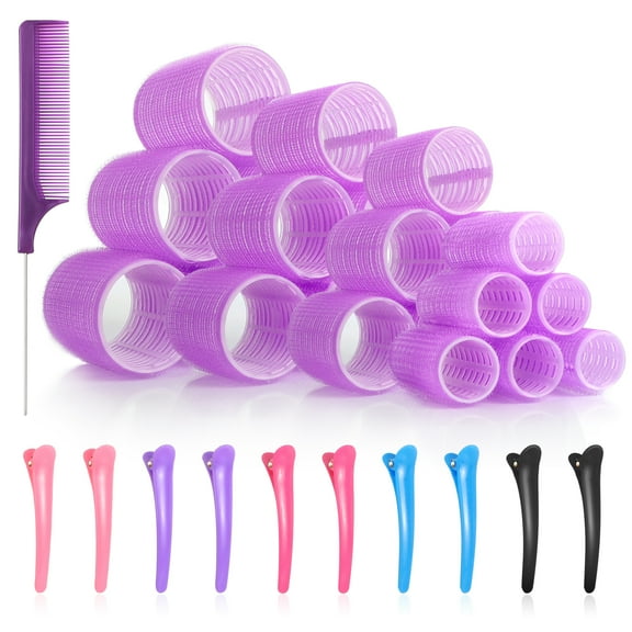 24 Pcs Hair Curlers Set, Self Grip Hair Rollers with Hairdressing Curlers (Jumbo, Large, Medium, Small), Comb and Clips