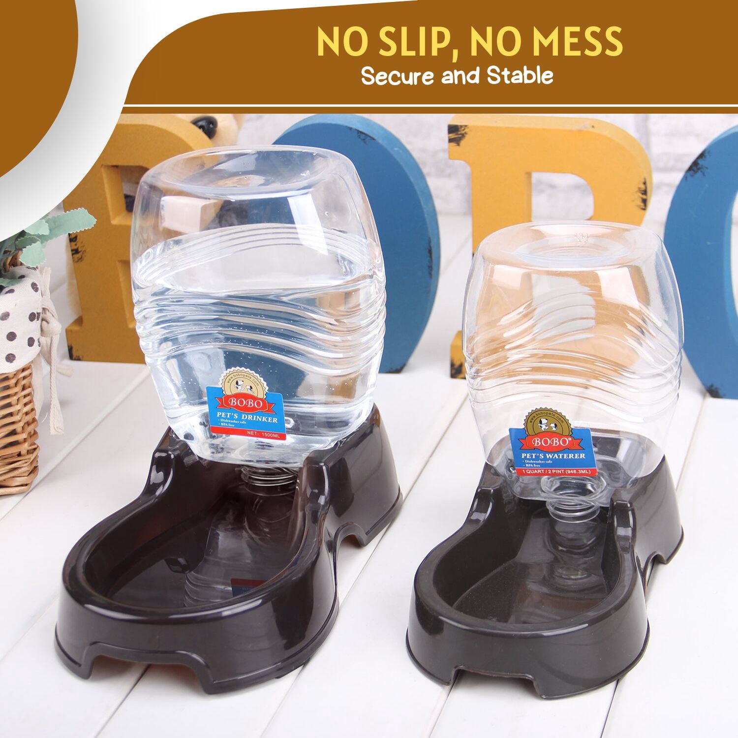 Automatic Gravity Pet Waterer for Cat & Dog - Non-Skid & Easy-Clean Auto Replenish Water Dispenser Drinking Bowl (3/8 Gallon / 1.5L), Black