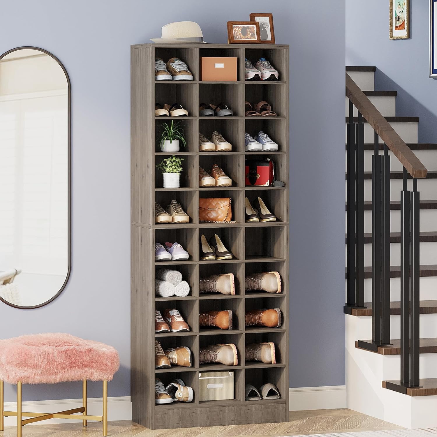10-Tier Freestanding Shoe Rack Storage Cabinet, Gray, Holds up to 30-Pairs of Shoes