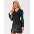 thumbnail image 4 of DARING DIVA Women's Elegant Sequin Long Sleeve V Neck Sparkly Tops S Black Green, 4 of 6