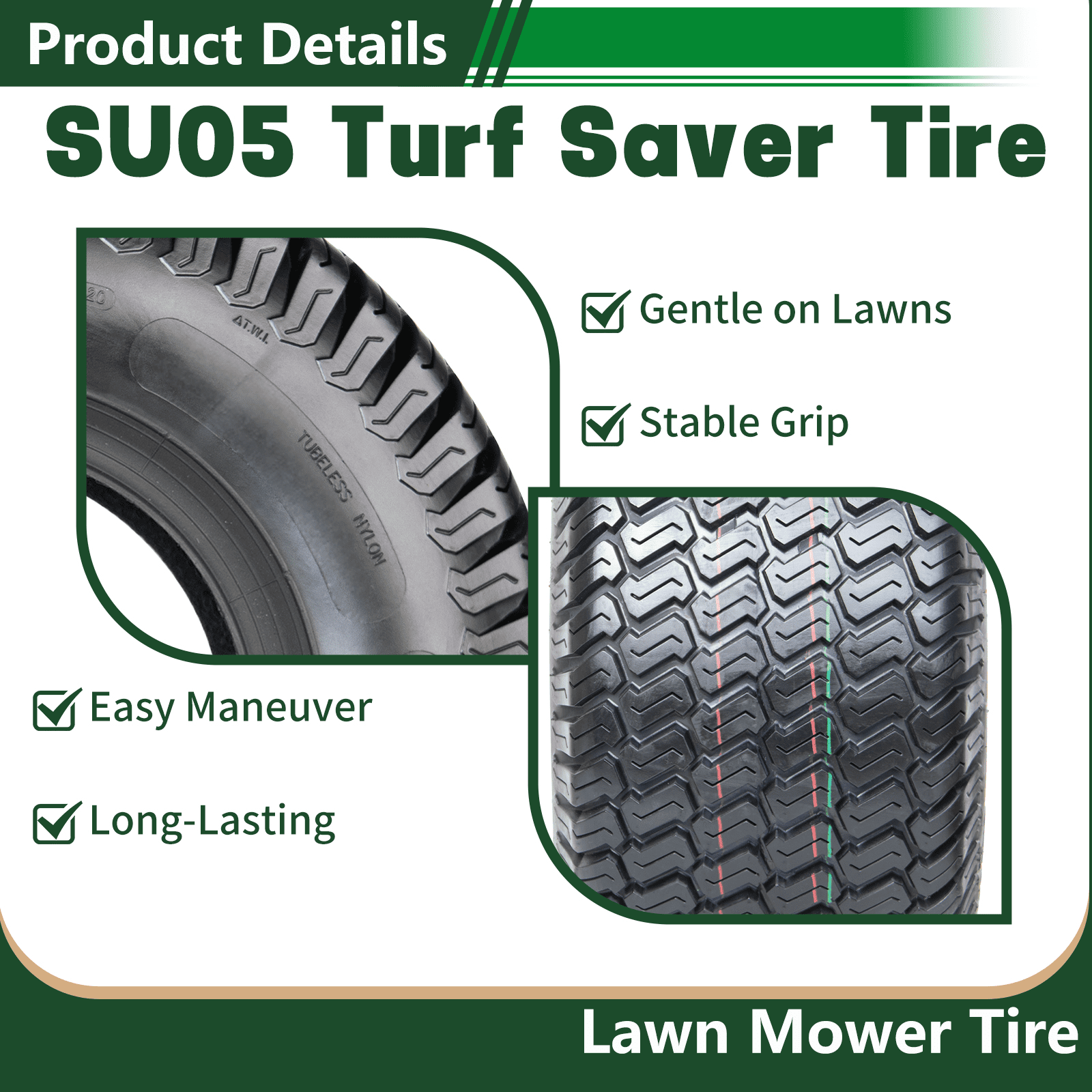 Hi-Run 2 Set SU05 23X10.50-12 Rear 4PR TL Turf Lawn and Garden Tire Fits 23X10.5X12