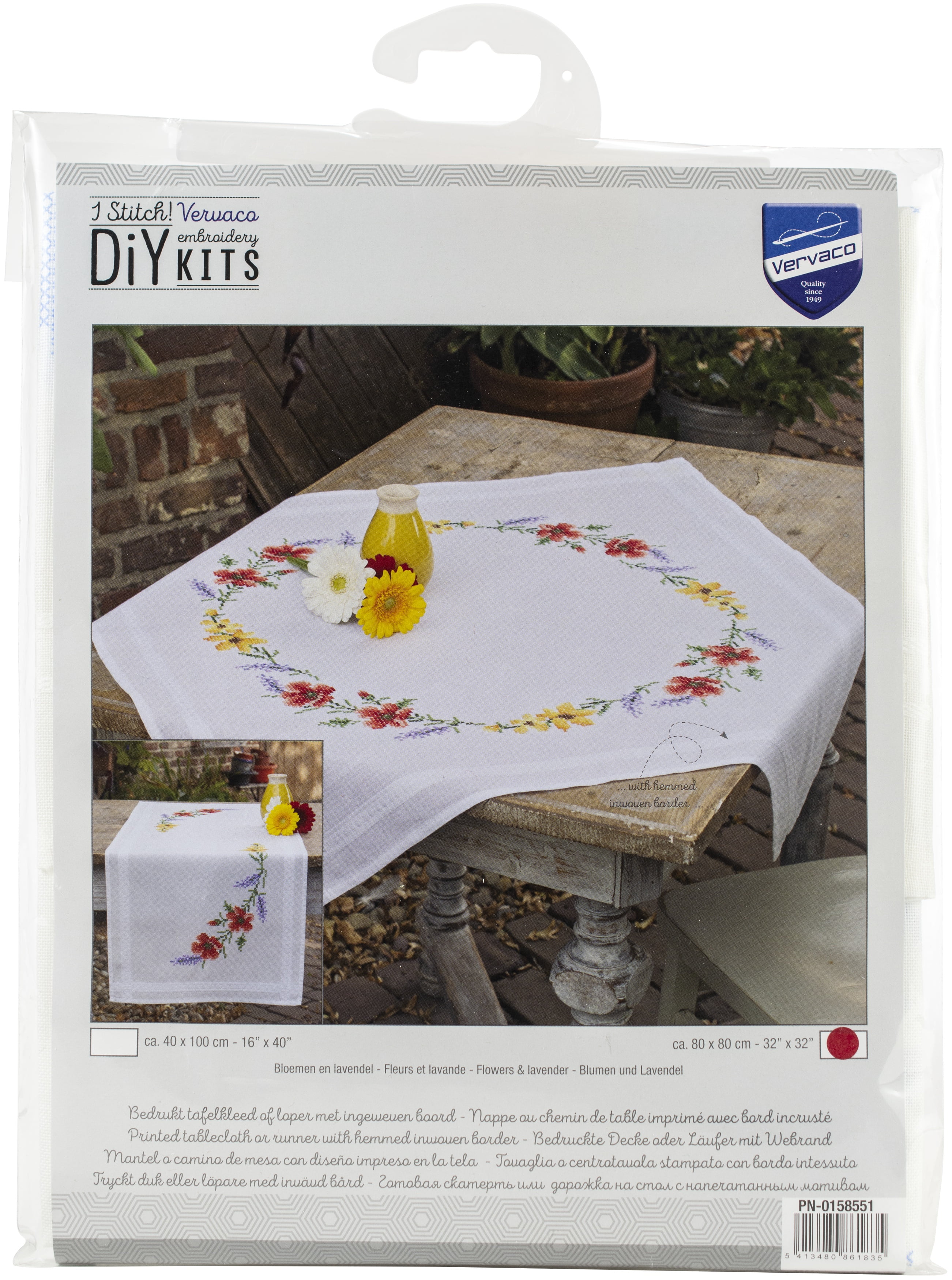 Vervaco Tablecloth Stamped Cross Stitch Kit 32"X32"Flowers & Lavender