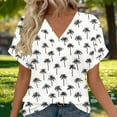 thumbnail image 2 of Fewfanhot Womens Tops Soft Summer Hawaii Tshirts Beach Print V Neck Button up Tops Floral Short Sleeve Tops, 2 of 7