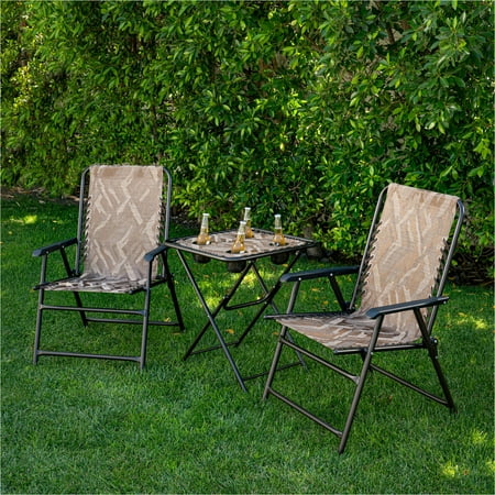 Garden Camouflage Hanover Elkhorn 3-Piece Camo Suspension Set featuring 2 Folding Lawn Chairs and Folding Side Table ()