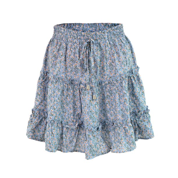 Gibobby Falda de tul Falda floral de talle para mujer Falda acampanada con estampado peplum(Aqua, XXL)