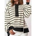 thumbnail image 2 of PRETTYGARDEN Womens Fall Striped Oversized Sweatshirt Long Sleeve Button Up Henley Neck Waffle Knit Pullover Tunic Tops, 2 of 7