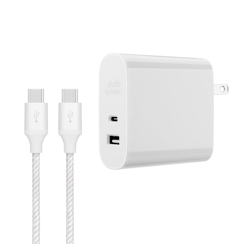 Studio by Belkin Dual Wall Charger + 5ft USBC to USBC Cable, White