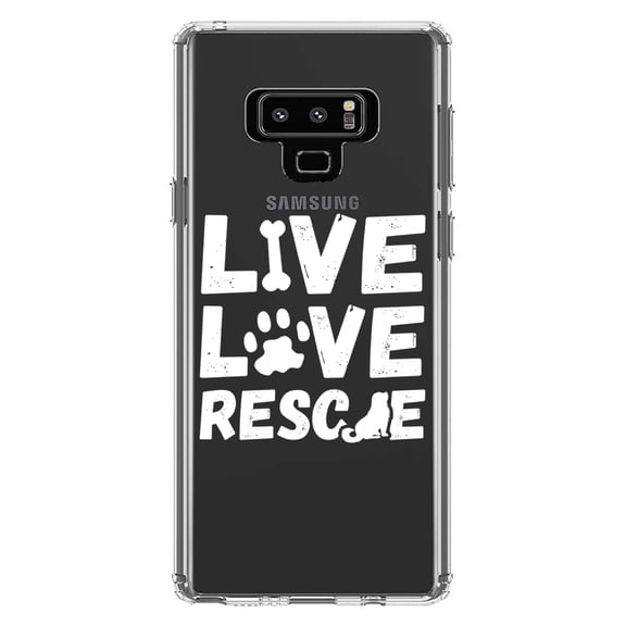 DistinctInk Clear Shockproof Hybrid Case for Samsung Galaxy Note 9 - TPU Bumper Acrylic Back Tempered Glass Screen Protector - Live Love Rescue - Dog Paw