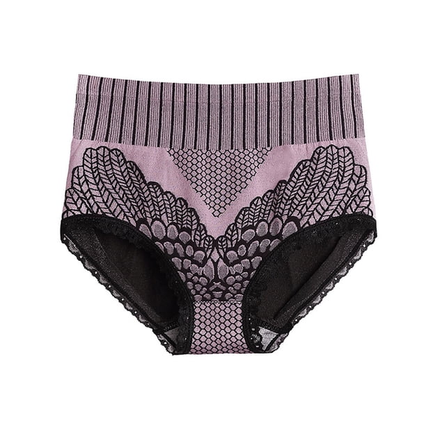 Gibobby Calzoncillos hipster Ropa interior triangular cintura media encaje cómoda para mujer, calzoncillos con cierre cintura y levantamiento cadera (Morado, M)
