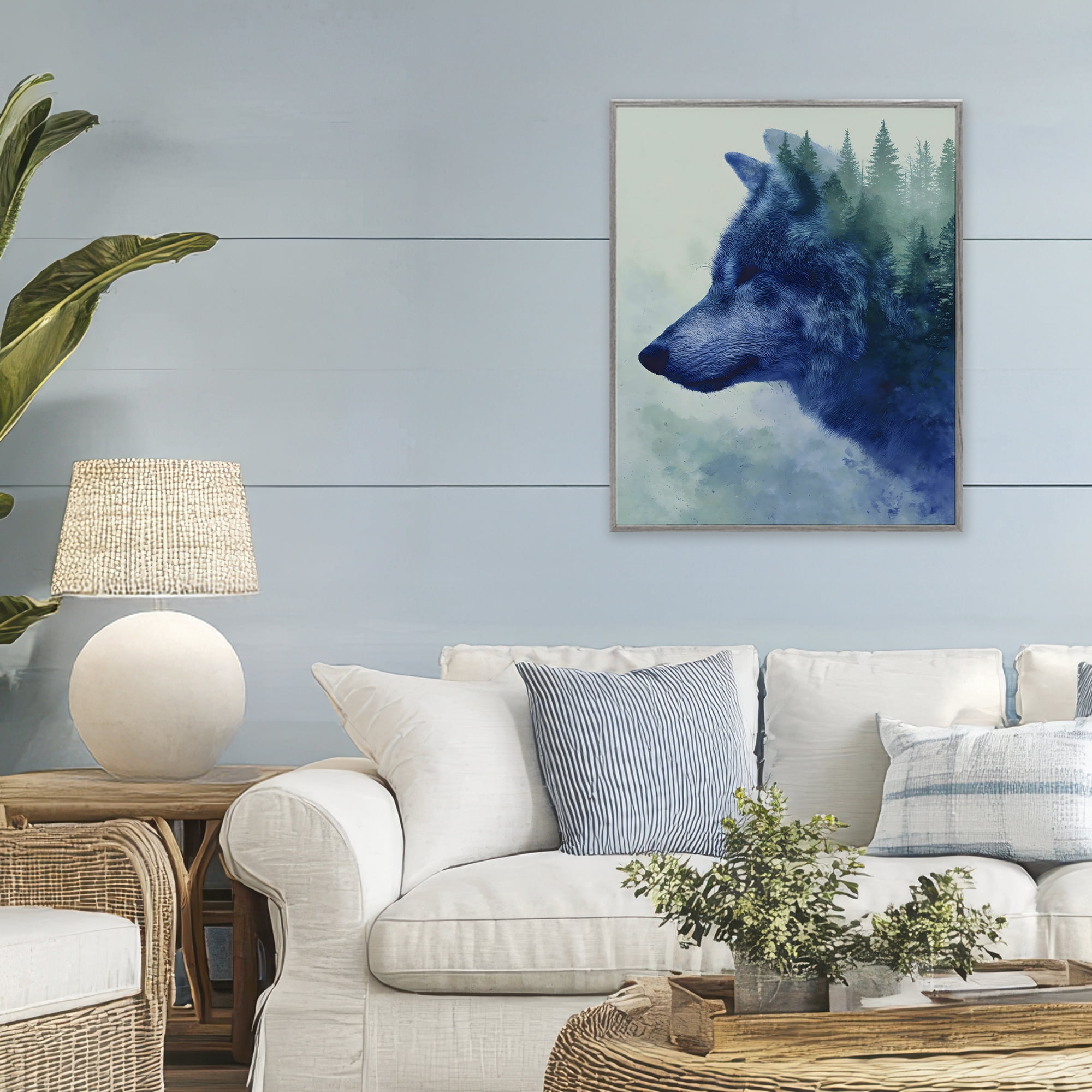 Stupell Industries Indigo Wolf in Misty Pines Gray Framed Giclee Art, design by Franklyn Gregory