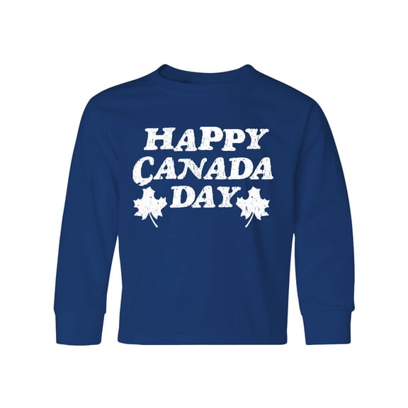 Inktastic Happy Canada Day with Distressed Maple Leaves Long Sleeve Youth T-Shirt