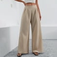 thumbnail image 2 of Olyvenn Stylish Women's Wide Leg Palazzo Pants High Elastic Waist Casual Work Pants Flowy Dress Trousers with Pockets Khaki L, 2 of 5