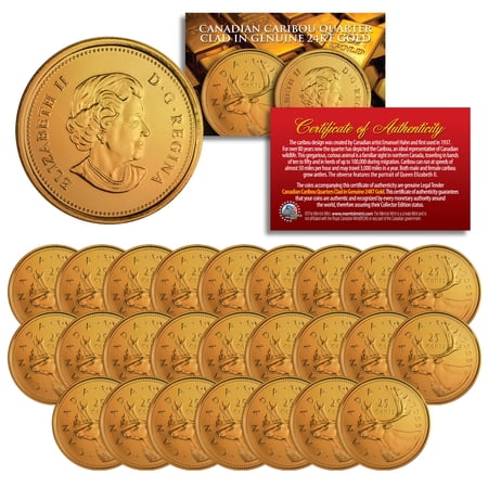 25 Count 2005 Canadian Caribou Quarter Uncirculated Queen Elizabeth II Gold Clad